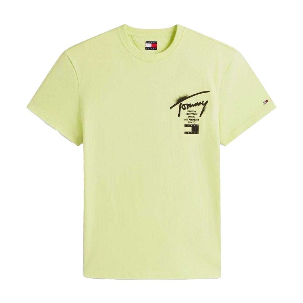 Tommy Jeans Mens Flag Logo T-Shirt / Lime